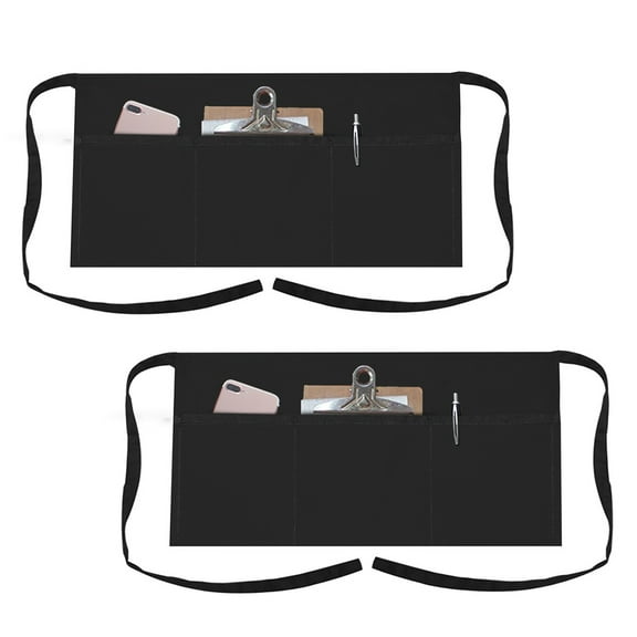 Toptie 2 Pack Waitress Waiter Server Bistro Waist Apron with 3 Pockets, Restaurant Kitchen Chef Half Aprons, 24"W x 12"H-Black