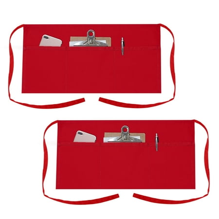 Toptie 2 Pack Waitress Waiter Server Bistro Waist Apron with 3 Pockets, Restaurant Kitchen Chef Half Aprons, 24"W x 12"H-Red