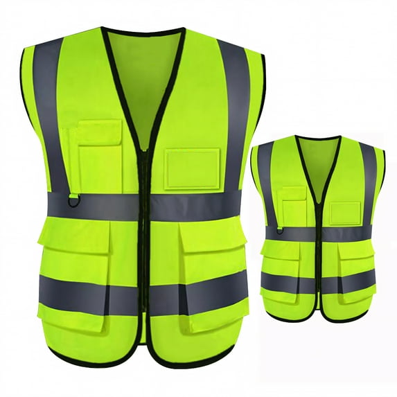 Toptie 2-Pack White Safety Vest, Incident Command Vest with 5 Pockets and High Visibility 2" Reflective Strips-Neon Green-M
