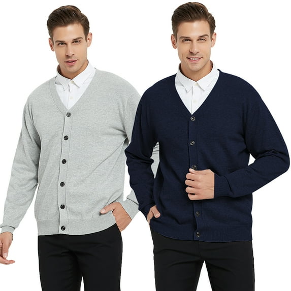 Toptie 2 Pack Window Clerk Sweater Cardigan For Men, Work Uniform Cotton V-Neck Sweater Cardigan-Gray Navy-XL