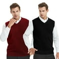 thumbnail image 1 of Toptie 2 Pack Window Clerk Sweater Vests For Men, Work Uniform Cotton V-Neck Sweater Vests-BLACK WINERED-2XL, 1 of 8