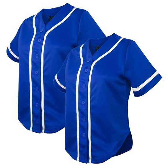 TOPTIE 2 Pack Women's Baseball Jersey Softball Jersey Button Down Shirts-Blue Blue-XS