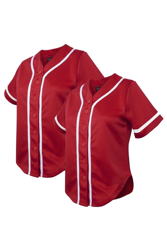 2 Pack Women's Baseball Jersey Softball Jersey Button Down Shirts-Red Red-XL