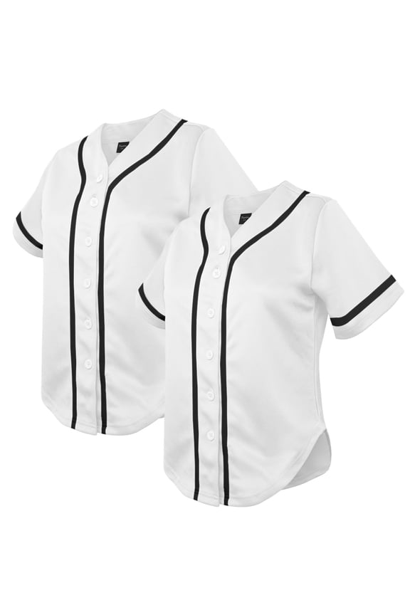 2 Pack Women's Baseball Jersey Softball Jersey Button Down Shirts-White White-L