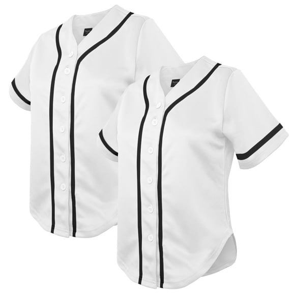 TOPTIE 2 Pack Women's Baseball Jersey Softball Jersey Button Down Shirts-White White-M