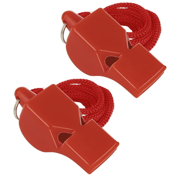 Toptie 2 Pcs Pealess Whistles with Lanyard Emergency Safety Whistles for Sports Lifeguard Survival-Red
