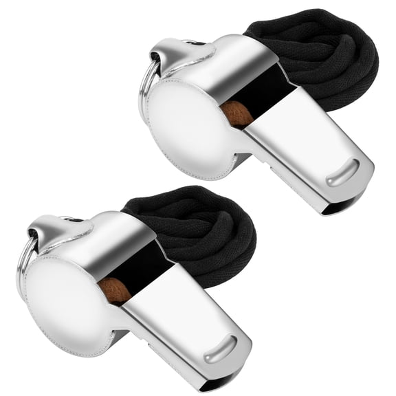 Toptie 2 Pcs Stainless Steel Sports Whistles with Lanyard, Load Whistles for Football Coaches, Referees, Emergency