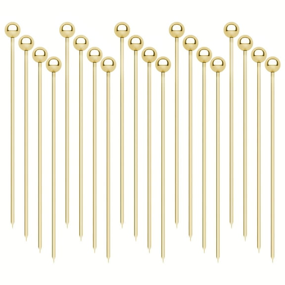 Toptie 20PCS Ball Cocktail Pick, 4-Inch Metal Martini Olive Skewer, Fancy Appetizer Toothpick - Golden