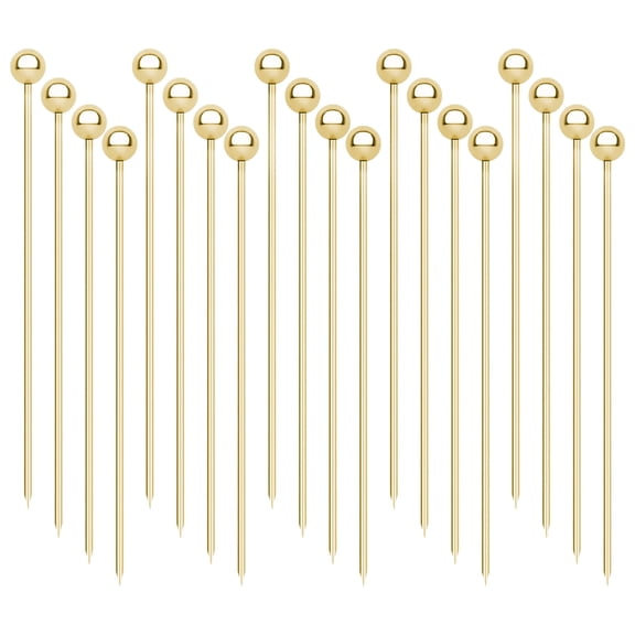 Toptie 20PCS Ball Cocktail Pick, 4-Inch Metal Martini Olive Skewer, Fancy Appetizer Toothpick - Golden