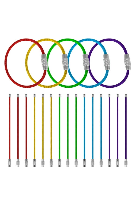 20Pcs Key Chain Stainless Steel Wire Key Ring, 4-Inch Coloredl Cable Dog Tag Ring Luggage Tag Loops