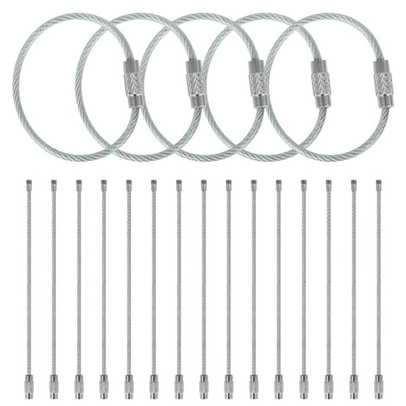Toptie 20Pcs Key Chain Stainless Steel Wire Key Ring, 6-Inch Silver Cable Dog Tag Ring Luggage Tag Loops