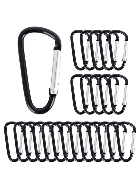24 Pack Carabiner, 2 Inch D-shape Aluminum Keychain Hook for Key Ring & Bag Clip - Black