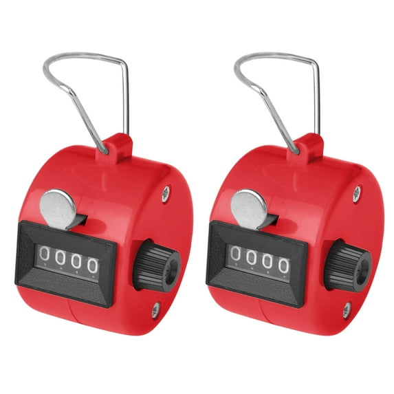 Toptie 2Pcs Hand Tally Counters, 4 Digital ABS Click Counter for Sport Stadium Coach and Other Event-Red