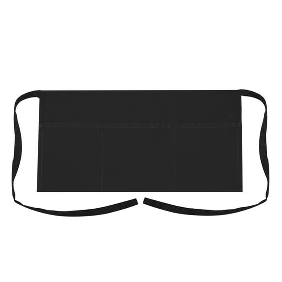 Toptie 3 Deep Pockets Waist Apron, Restaurant Half Aprons For Waiter, Chef, Baker, Servers, Polyester Cotton, 24"W x 12"H-Black-2 Pcs