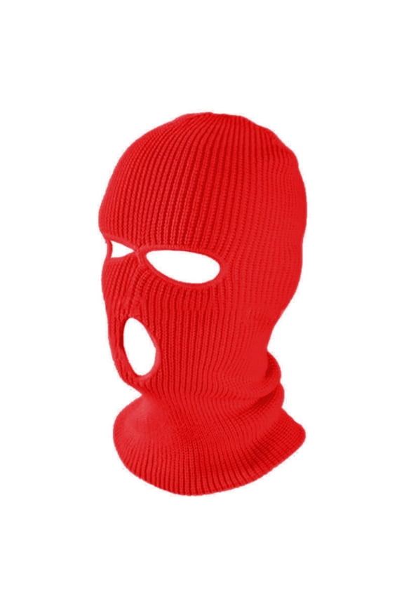 3 Hole Balaclava, Double Knitted Windproof Breathable Balaclava for Men Women Knit Hat-Red