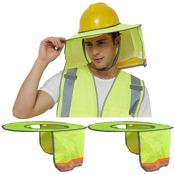 Toptie 3 Pack Hard Hat Sun Shield, Full Brim Mesh Sunshade with Visor, High Visibility Neck Shield