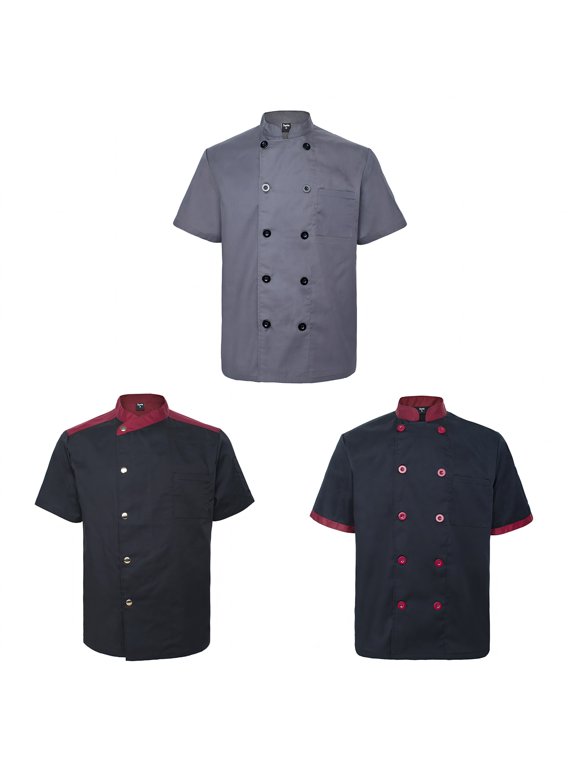 3 Pack Men & Women Short Sleeve Chef Coat Jacket-SET4-XL