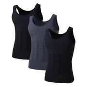 Toptie 3 Pack Mens Slimming Body Shaper Waist Trainer Vest, Chest Gynecomastia Compression Shirt-2 Black+1 Gray-2XL