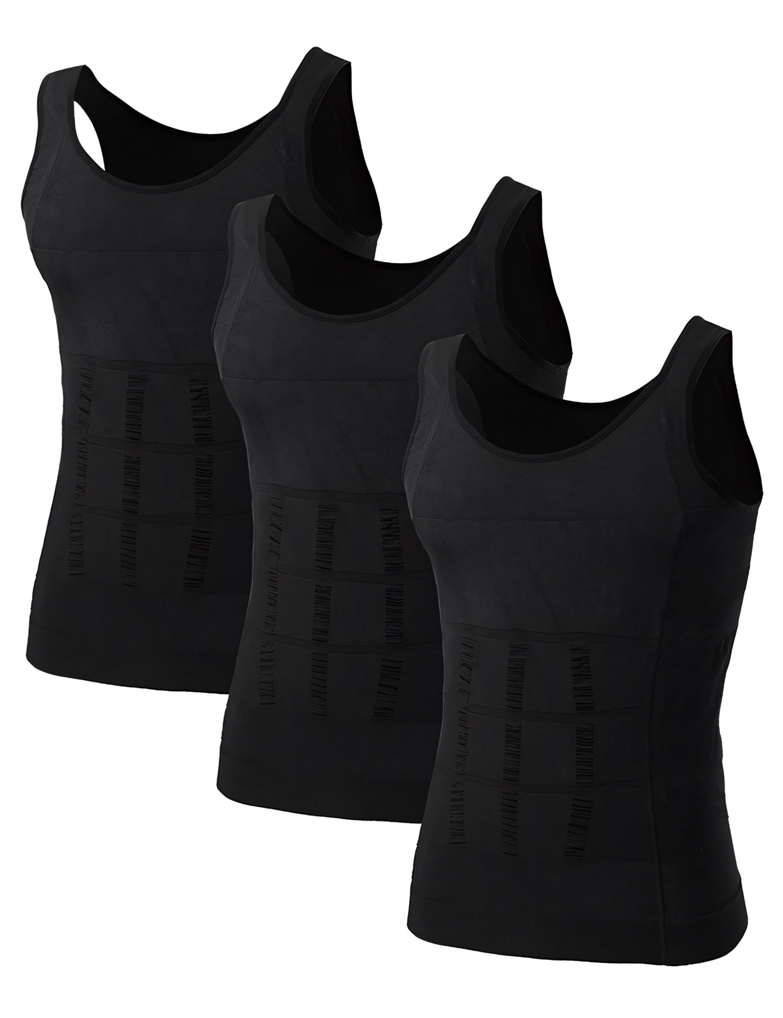 Toptie 3 Pack Men's Slimming Body Shaper Waist Trainer Vest, Chest Gynecomastia Compression Shirt-Black-L