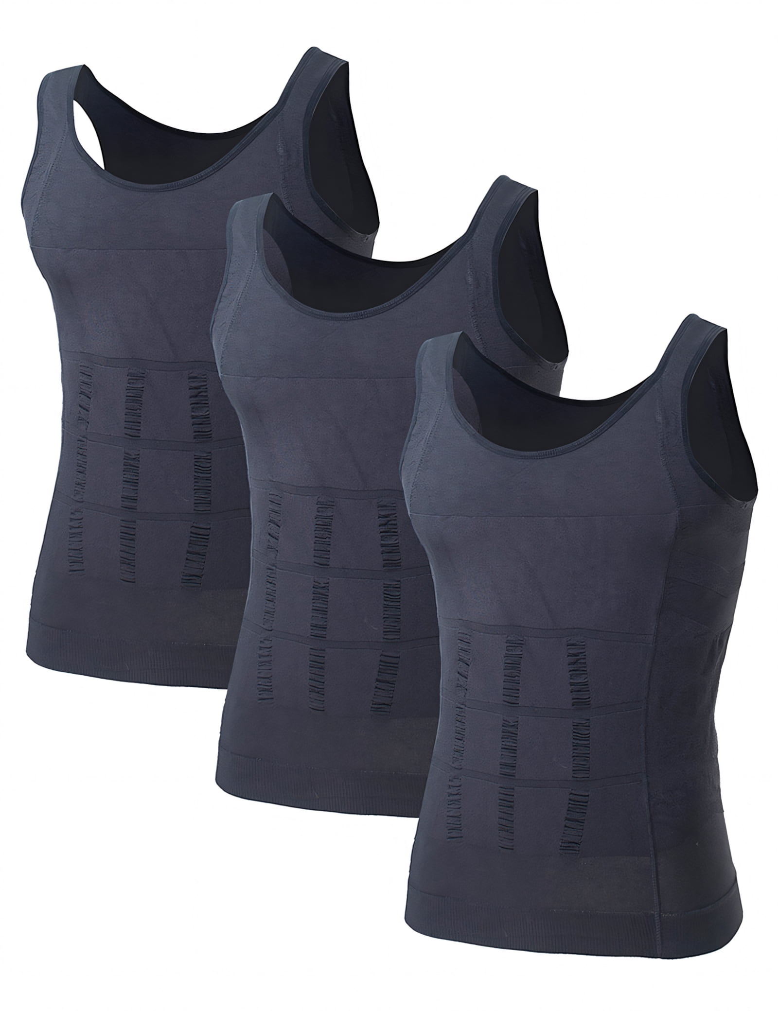 Toptie 3 Pack Men's Slimming Body Shaper Waist Trainer Vest, Chest Gynecomastia Compression Shirt-Gray-L