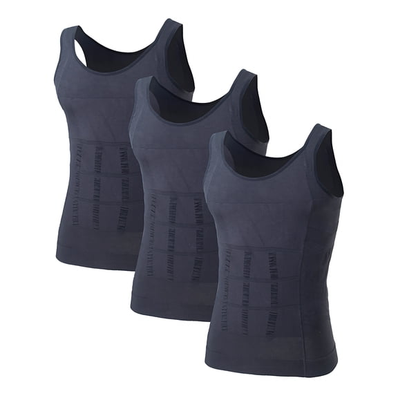 Toptie 3 Pack Men's Slimming Body Shaper Waist Trainer Vest, Chest Gynecomastia Compression Shirt-Gray-L