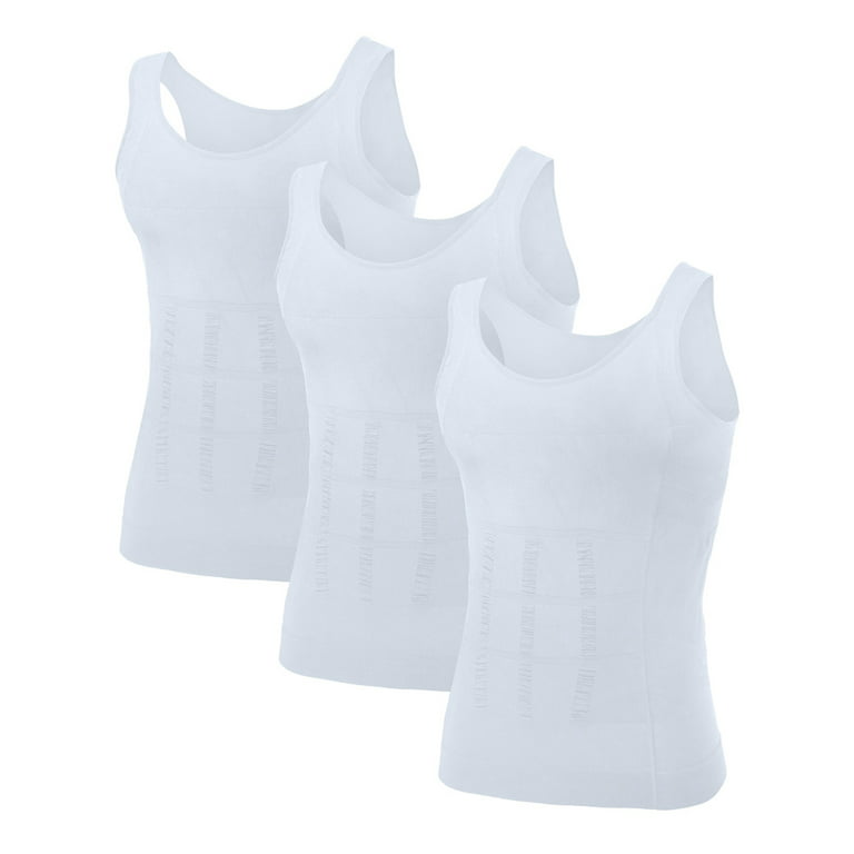Toptie 3 Pack Men's Slimming Body Shaper Waist Trainer Vest, Chest  Gynecomastia Compression Shirt-White-3XL 