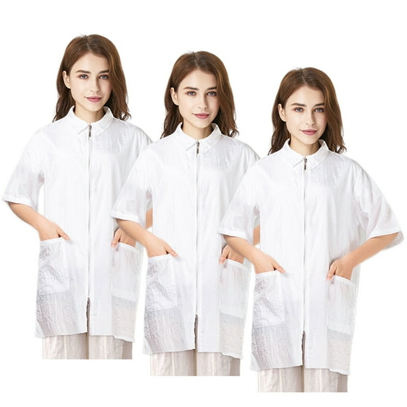 TOPTIE 3 Pack Nylon Salon Hairstylist Smock Barber Haircut Jacket, Dog Pet Grooming Work Shirt Uniform with Zip Closure