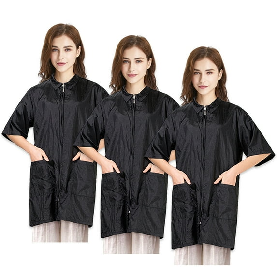 TOPTIE 3 Pack Nylon Salon Hairstylist Smock Barber Haircut Jacket, Dog Pet Grooming Work Shirt Uniform with Zip Closure