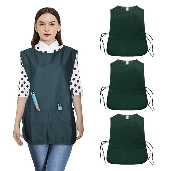 Toptie 3 Pack Unisex Cobbler Apron, Art Smock Working Uniform with 2 Deep Pockets, 28"L x 22"W-Dark Green