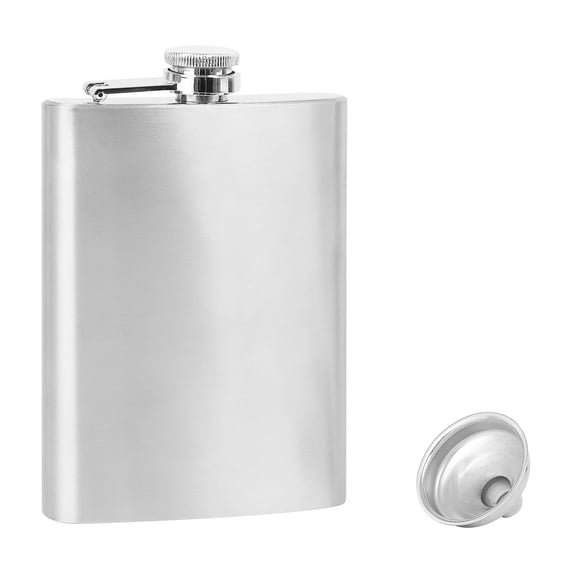 Toptie 304 Stainless Steel 8 oz Drinking Flask Screw Cap with Funnel, Great Gift Idea (Silver)