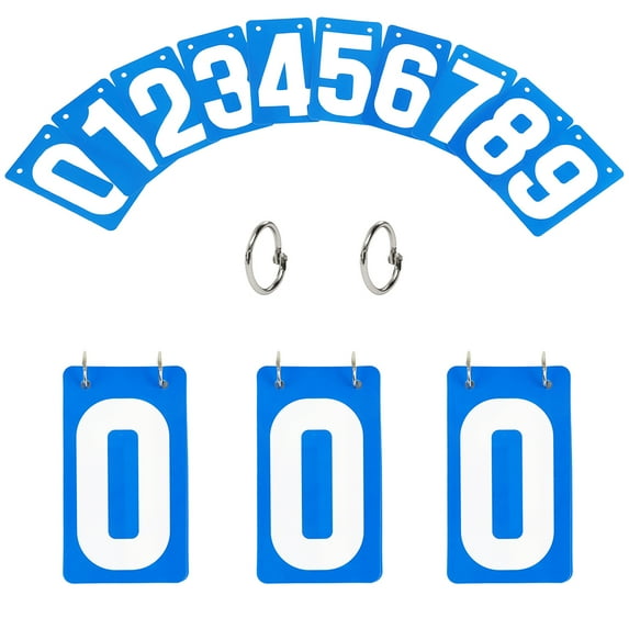 Toptie 4 Sets PVC Number Cards, Plastic Portable 0-9 Flip Scorekeeper, 3-1/8" x 5-1/2"-Blue