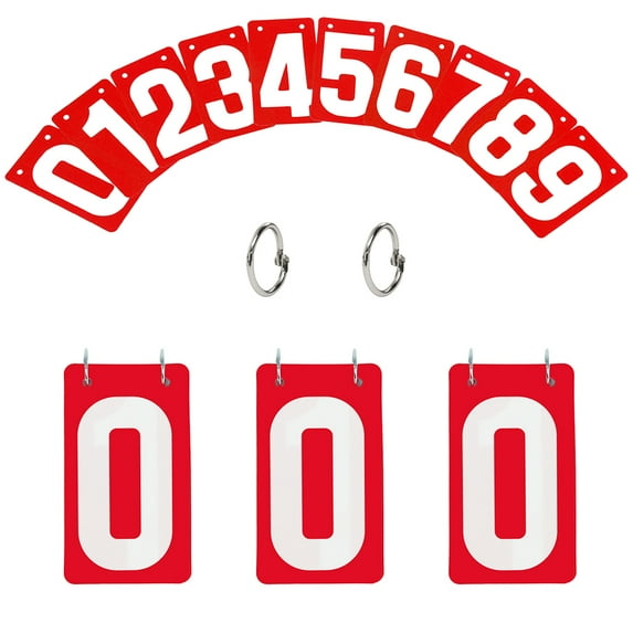 Toptie 4 Sets PVC Number Cards, Plastic Portable 0-9 Flip Scorekeeper, 3-1/8" x 5-1/2"-Red