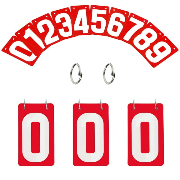 Toptie 4 Sets PVC Number Cards, Plastic Portable 0-9 Flip Scorekeeper, 3-1/8" x 5-1/2"-Red