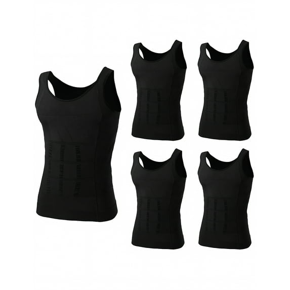 Toptie 5 Pack Slimming Body Shaper Compression Shirt, Men's Sculpting Vest Muscle Tank-Black-XL