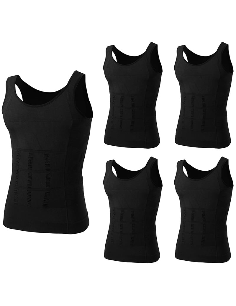 Toptie 5 Pack Slimming Body Shaper Compression Shirt, Men's Sculpting Vest Muscle Tank-Black-XXXL
