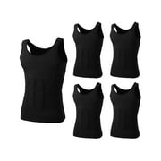 Toptie 5 Pack Slimming Body Shaper Compression Shirt, Men's Sculpting Vest Muscle Tank-Black-XXXL
