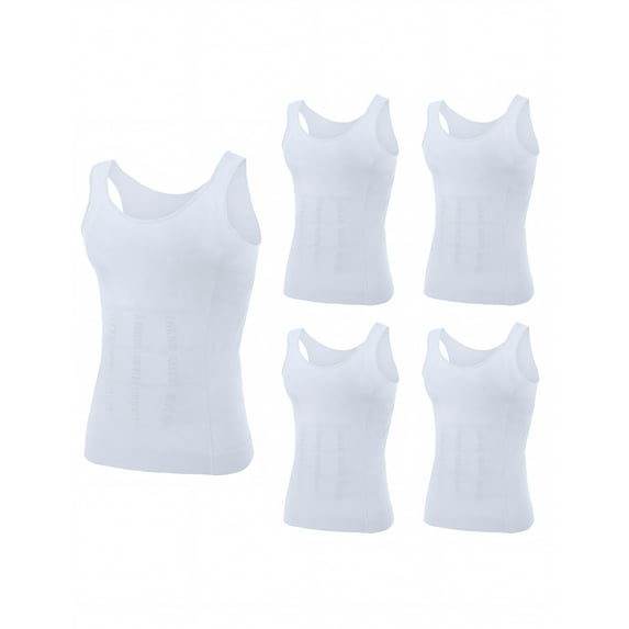 Toptie 5 Pack Slimming Body Shaper Compression Shirt, Men's Sculpting Vest Muscle Tank-White-S