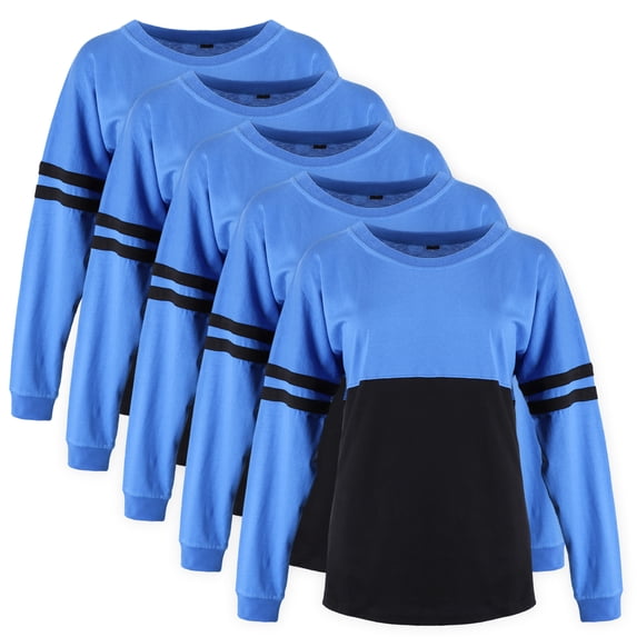Toptie 5 Pack Women's Pom Pom Jersey Youth Game Day Jersey Long Sleeve T-Shirts-Royal and Black-XS