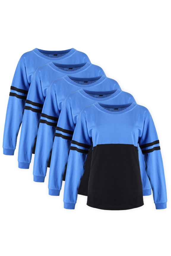 5 Pack Women's Pom Pom Jersey Youth Game Day Jersey Long Sleeve T-Shirts-Royal and Black-XS