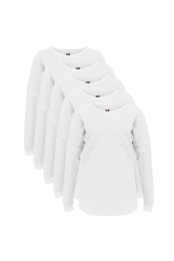 5 Pack Women's Pom Pom Jersey Youth Game Day Jersey Long Sleeve T-Shirts-White-M