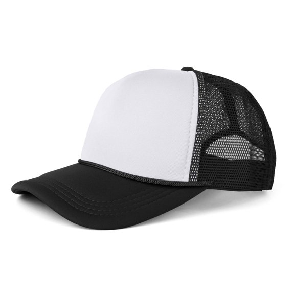 Toptie 5 Panel Trucker Hat Mesh Back Snapback Hat with Braid for Men & Women-Black/White