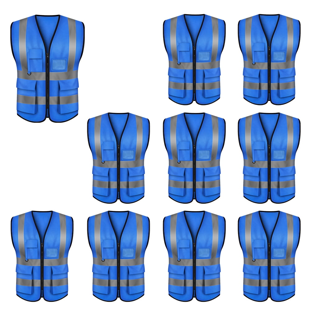 Toptie 5 Pockets High Visibility Zipper Front Safety Vest with ...