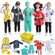 Toptie 5 Sets Kids Dress Up Costumes for Preschool, Doctor Firefighter Police Surgeon Construction Worker for Boys Girls