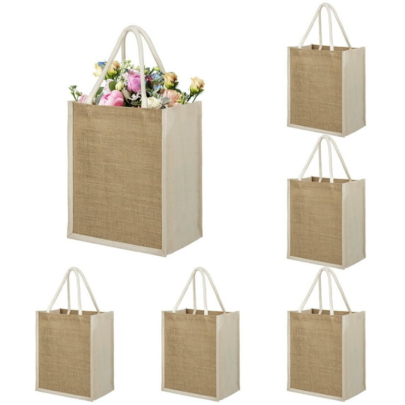 Toptie 6 PCS Jute Tote Bags Burlap Bridesmaid Bags Beach Bag Reusable Grocery Bags