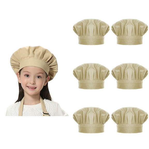 Toptie 6 Pack Child's and Adult's Cotton Canvas Adjustable Baking Kitchen Cooking Chef Hat-Khaki-S