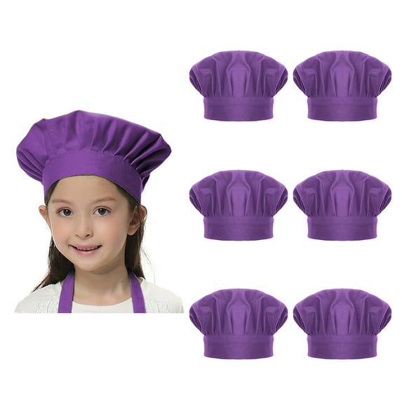 Toptie 6 Pack Child's and Adult's Cotton Canvas Adjustable Baking Kitchen Cooking Chef Hat-Purple-L