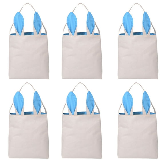 Toptie 6 Pack Easter Eggs Hunt Jute Handbag with Cute Ears, Bunny Easter Basket, Easter Deacoration Outdoor