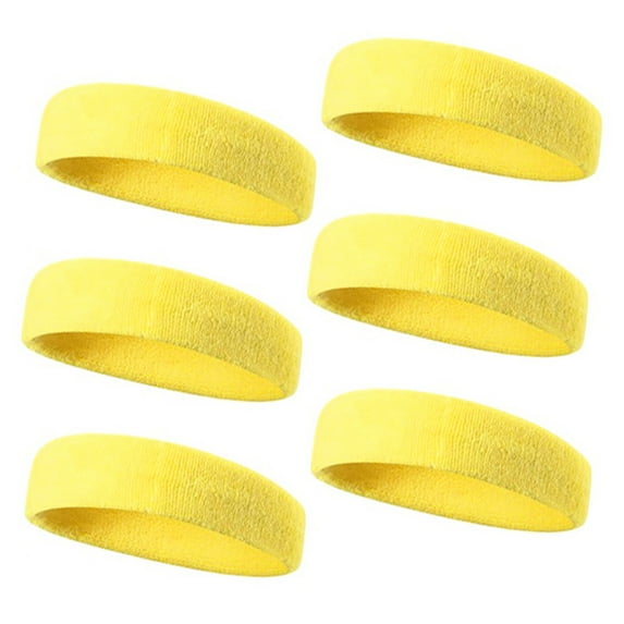 Toptie 6 Pieces Sweat Headbands Sport Cotton Terry Cloth Headbands-Yellow