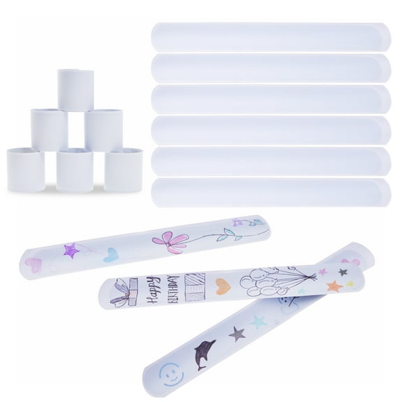 Toptie 60 PCS White Slap Bracelets, DIY Blank Wristbands Painting, Party Favors School Prizes Gifts-White