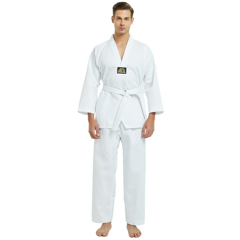 Toptie 7.5 Oz Taekwondo Uniform Martial Arts Uniform TKD Dobok Student  Uniform with Belt-White Trim-Size 0000 